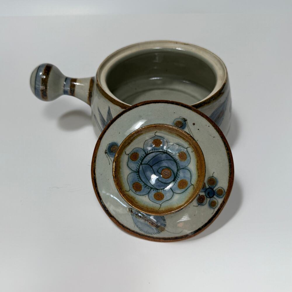 Vintage Ken Edwards Covered Pot w Handle – Tonala Folk Art Stoneware – 1970s era